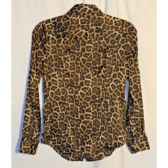 Michael Kors Womens Top Full Zip Roll Tab Sleeve Leopard Animal Print Sz XS - Picture 2 of 13